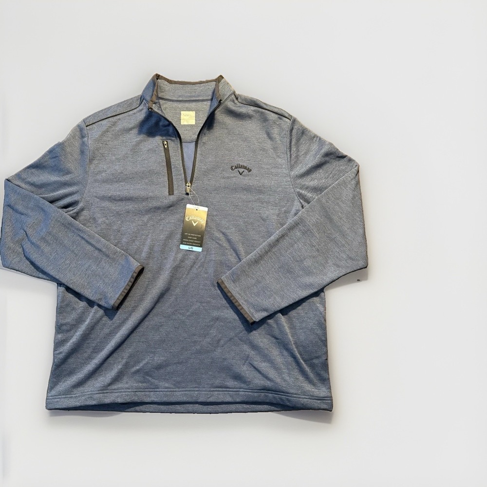 Callaway Mens L Blue Golf Quarter Zip Pullover Active Wear Performance UPF 50